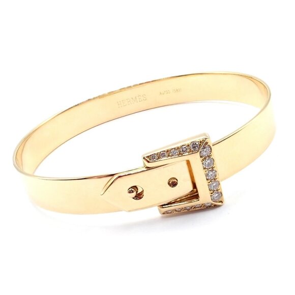 Authentic! Hermes 18k Yellow Gold Diamond Buckle Bangle Bracelet - Picture 9 of 9